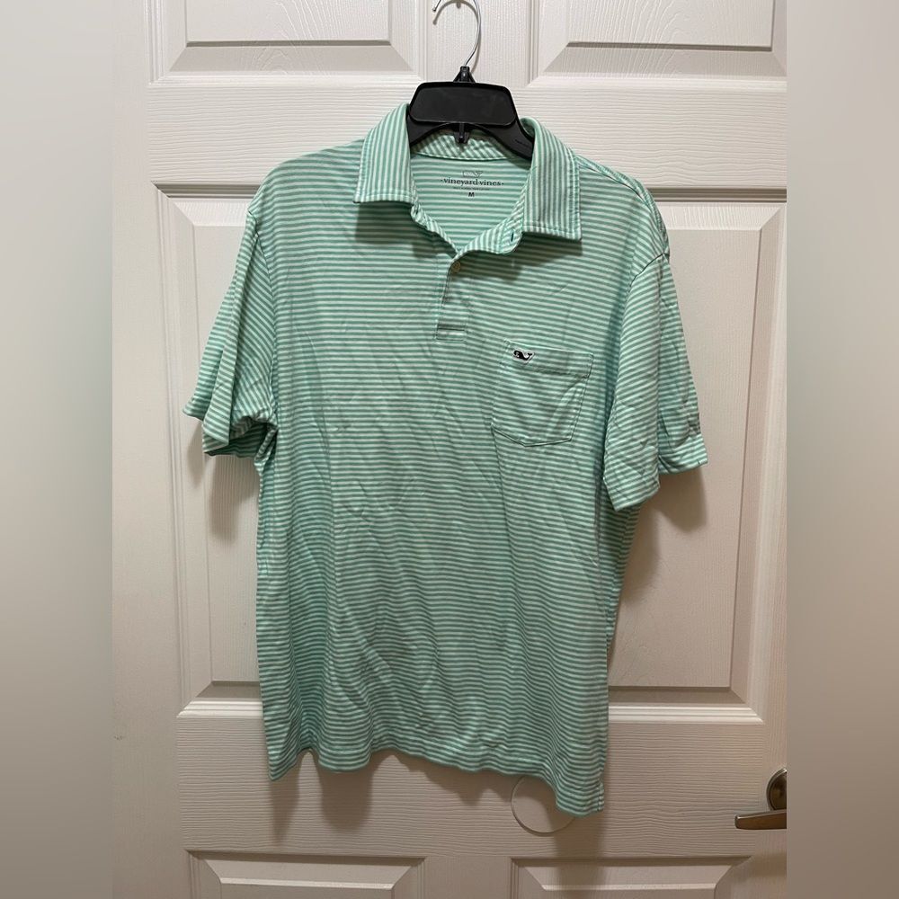 Vineyard Vines Mens Polo Shirt Size M Short Sleeve Stripes White Green